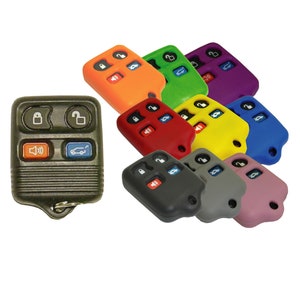 May include: A set of ten silicone key covers for car key fobs. The covers are in various colors, including red, yellow, blue, green, orange, purple, gray, and pink. The key fob is a black, rectangular device with four buttons.
