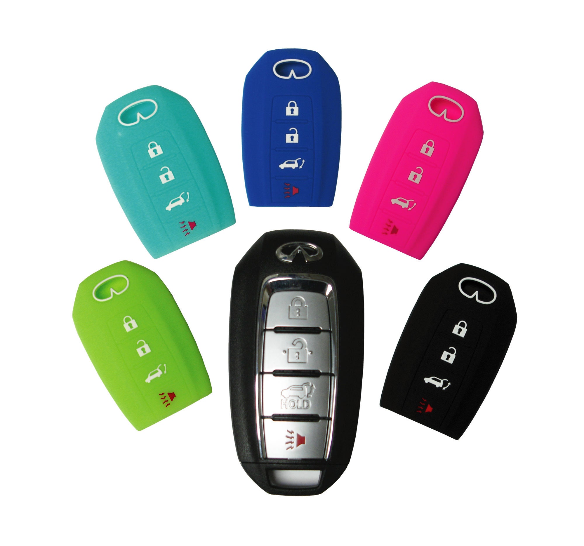 2 x Plastic Key Fob Covers with LED Light Torch Keyring Blue Pink Choice Covers 