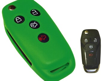 RUNZUIE 4-Button Silicone Key Fob Cover For Ford Lincoln Mercury | Black With Green Trim - View #4