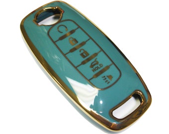 TPU Plastic Keyless Entry Key Fob Remote Cover Slate Blue with Gold Trim Fits Nissan Pathfinder Rogue Versa 2023 2024 2025 2026
