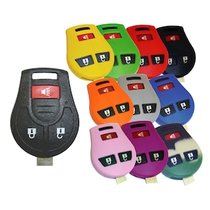 May include: Assortment of 12 colorful key fobs for car remotes. The key fobs are made of silicone and have a variety of colors, including yellow, green, red, blue, orange, gray, pink, purple, and camouflage. Each key fob has three buttons, including a lock, unlock, and panic button.