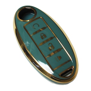 TPU Plastic Keyless Entry Key Fob Remote Cover Slate Blue with Gold Trim Fits Nissan Frontier Titan Rogue Murano Kicks with Engine Start