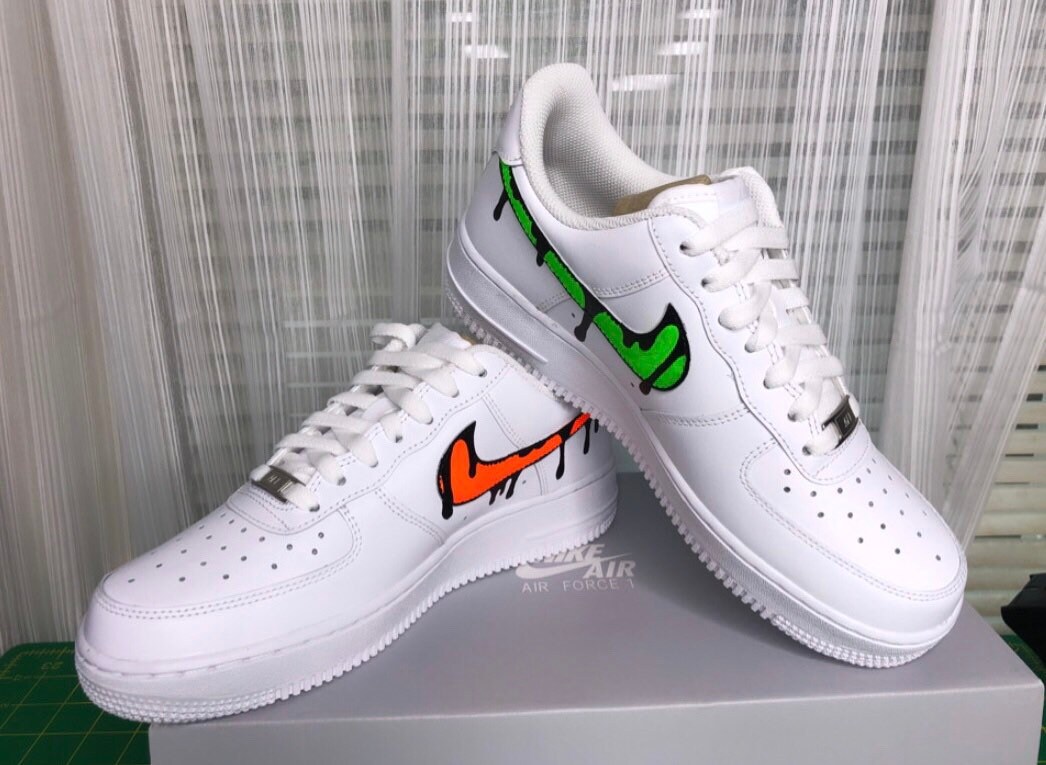 Mens Custom Nike Air Force 1 with Neon Swoosh and Drip | Etsy