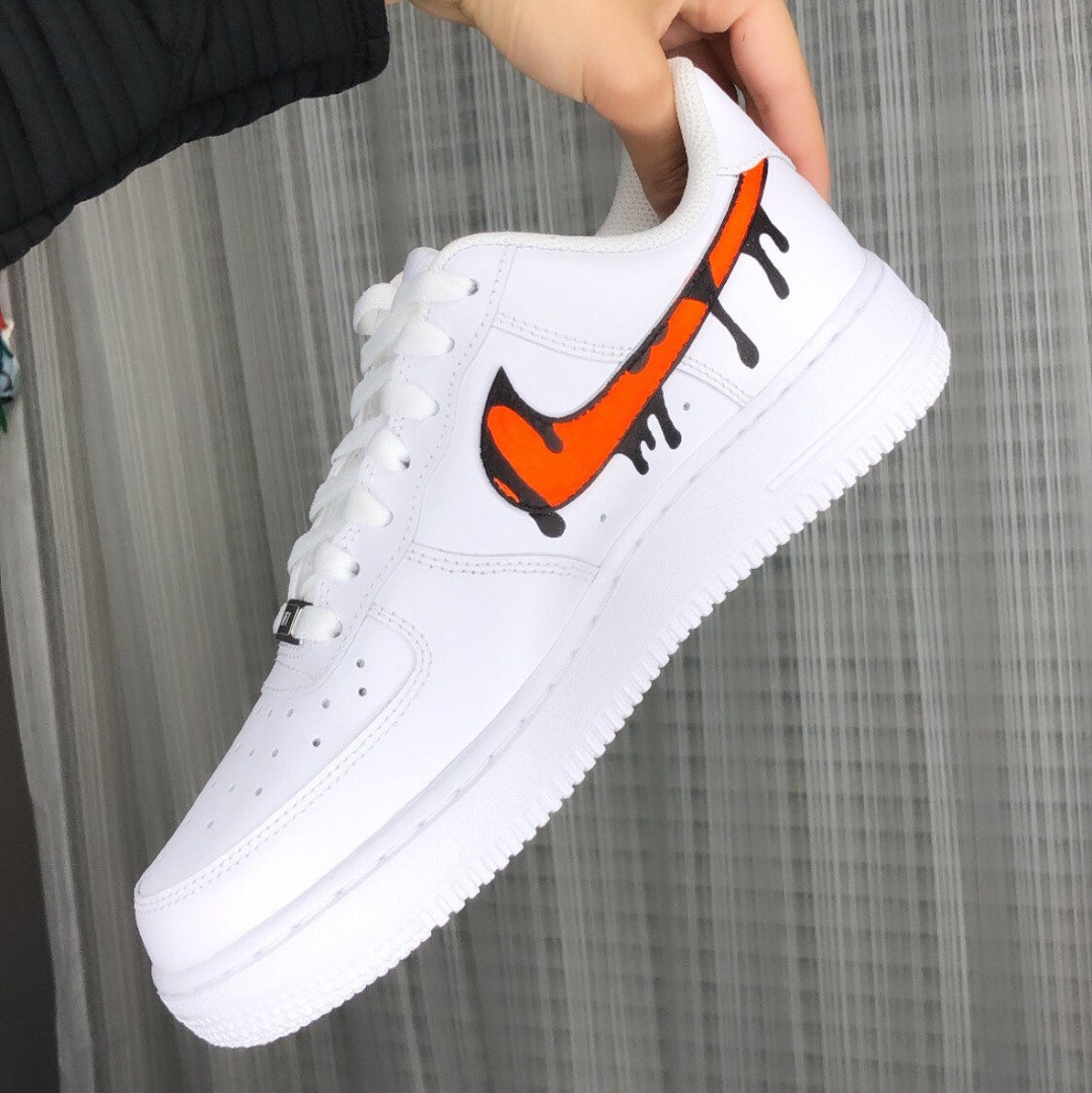 Mens Custom Nike Air Force 1 with Neon Swoosh and Drip | Etsy
