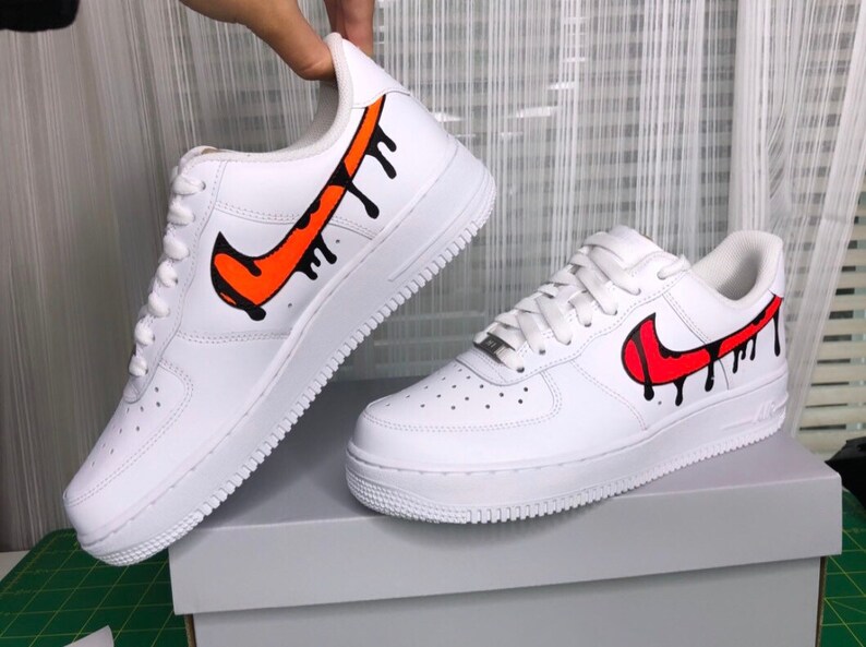 Nike Air Force 1 Femme Custom Femme Custom Nike Air Force 1 avec Neon Swoosh et Drip | Etsy
