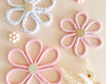 Pink Wildflower Wall Hanging Trio: Girls Room Decor, Kids Flower Wall Art, Nursery Decor, Baby Room Decor, Toddler Room Decor