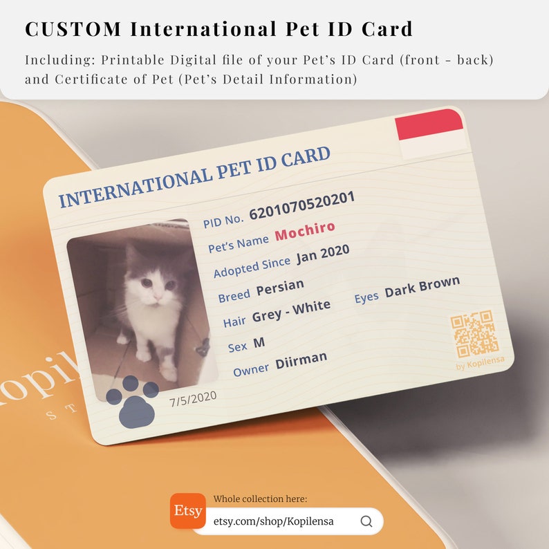 PERSONALIZED ID Card for Pet Printable Digital Pet ID & Etsy