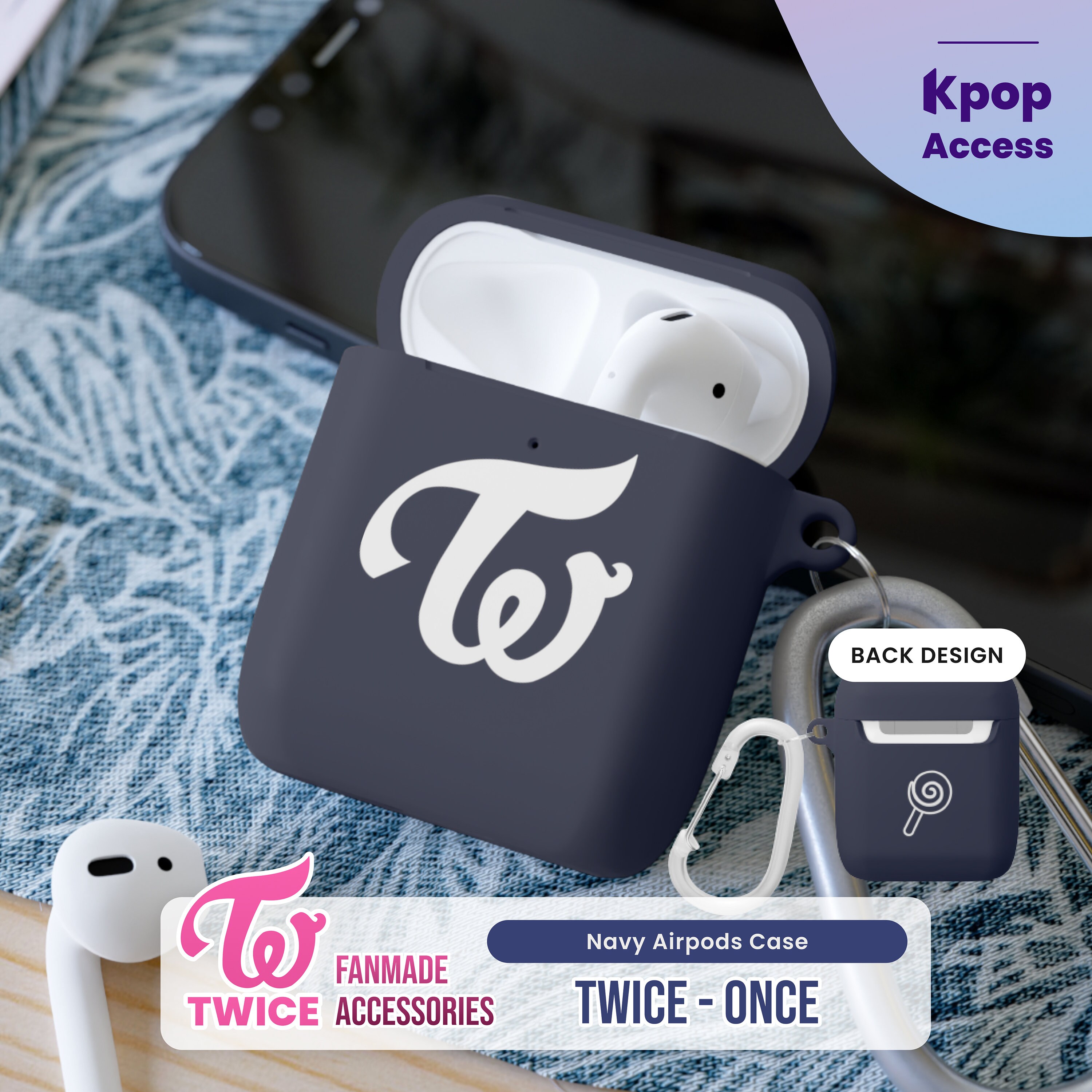 TWICE AirPodsケース：Kpopファンメイドグッズ - ネイビーまたは
