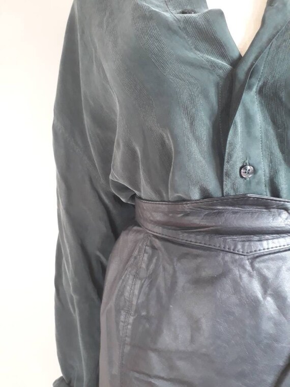 Leather Vintage Black Mini Skirt Wide Waistband 19