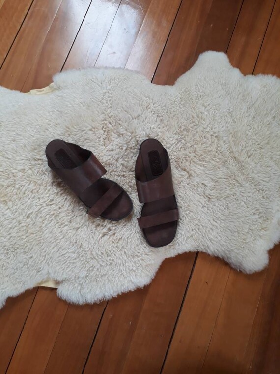 Dark Brown Leather 2 Strap 90s Mules 8.5