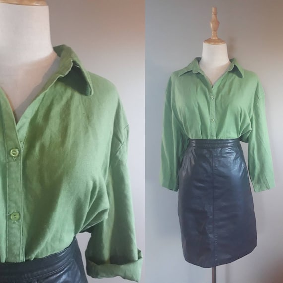 Vintage Forest Green Linen Blouse 1990s
