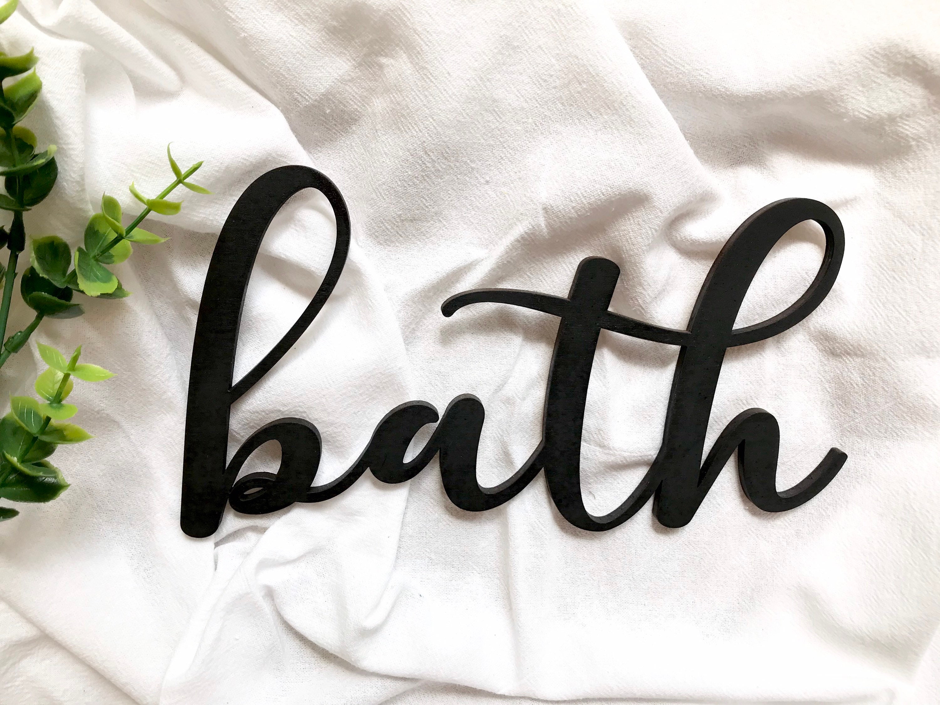 Bath Sign Bathroom Wall Decor Bath Word Cutout Wood Bath Etsy