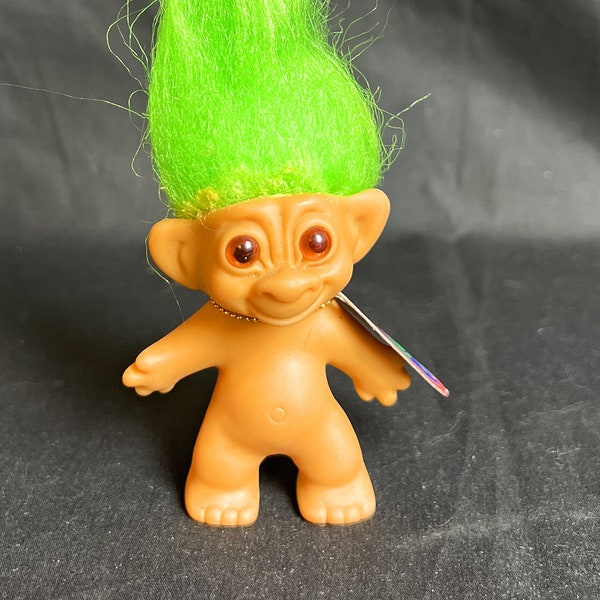 Vintage Good Luck Wishnik Troll Doll - Uneeda - Green Hair