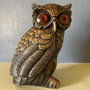 Vintage Heavy Owl - Orange Plastic Eyes - Heavy Statue - Approx. 7.5&quot; Tall - Small Chips See Photos