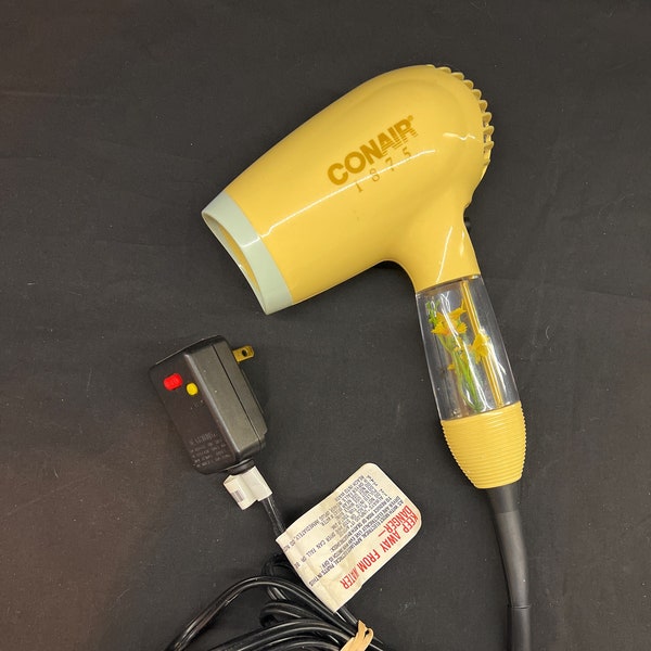 Rare Find Vintage Conair 1875 Hair Dryer - Plastic Yellow Flowers in Hair Dryer Handle - Works!