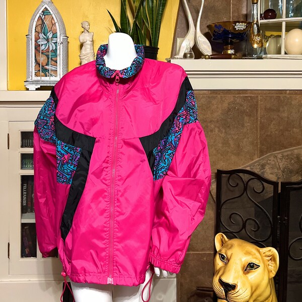 Vintage Pro Spirit Windbreaker - Pink, Purple, Blue - Size Medium - 1980's - 90s Fashion