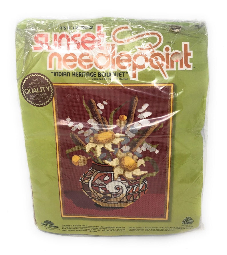 Sunset Needle Point Kit Indian Heritage Bouquet Fits Frame 14 x 18
