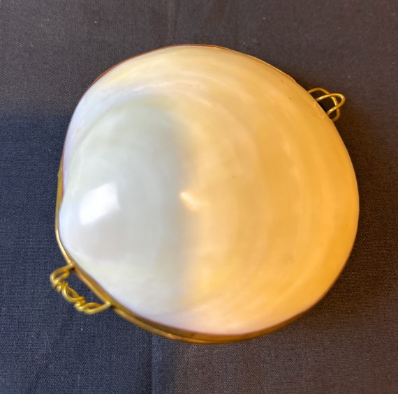 Sea Shell Brass Hinged Trinket / Jewelry Box - Se… - image 4