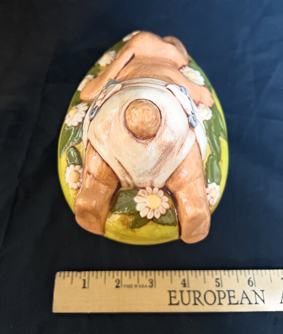 Vintage Handmade / Hand Painted Bunny Egg Ceramic… - image 6