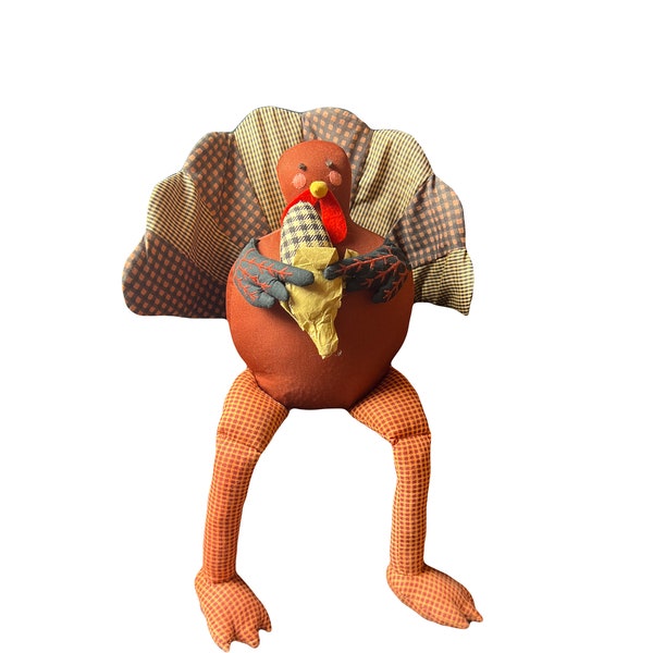 Plush Stuffed Turkey Shelf Sitter - Quilted - Fall / Autumn - Thanksgiving Decor