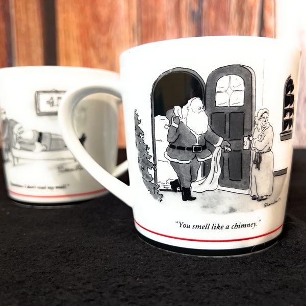 Three (3) Restoration Hardware New Yorker Mugs Santa Claus Cartoons Christmas