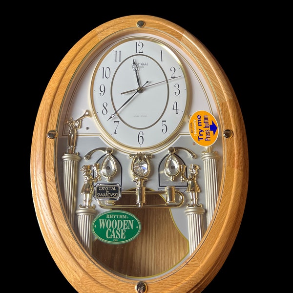 Small World Solid Oak Musical Motion Clock - Musical Motion Clock 15 Melodies - 12 Melodies Plus 3 Christmas Songs - Missing Pendulum