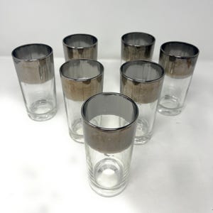 Set Of 7 Vintage Mid Century Modern Silver Fade Rimmed High Ball Glasses - Thorpe