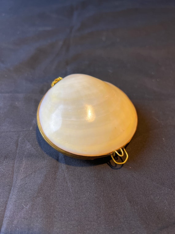 Sea Shell Brass Hinged Trinket / Jewelry Box - Se… - image 1