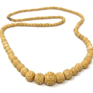 Vintage Antique Bone Carved Necklace - Beads - Carved Floral - Cabbage Rose - Beaded Necklace  - Long Necklace