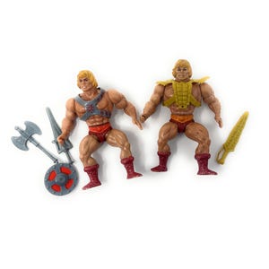 Masters Of The Universe - Original He-Man - 1980s Toy - Two He-Mans and Accessories - Set of Two - MOTU Mattel - Pre Loved - USED Toys