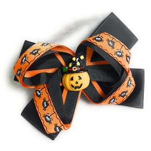 Halloween Hair Bow - Black and Orange - Pumpkin With Witch&#39;s Hat - Spiders - Jack O&#39; Lantern