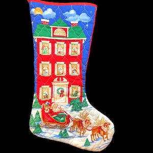 Vintage Christmas Stocking - A Visit From Santa Quilted Christmas Stocking