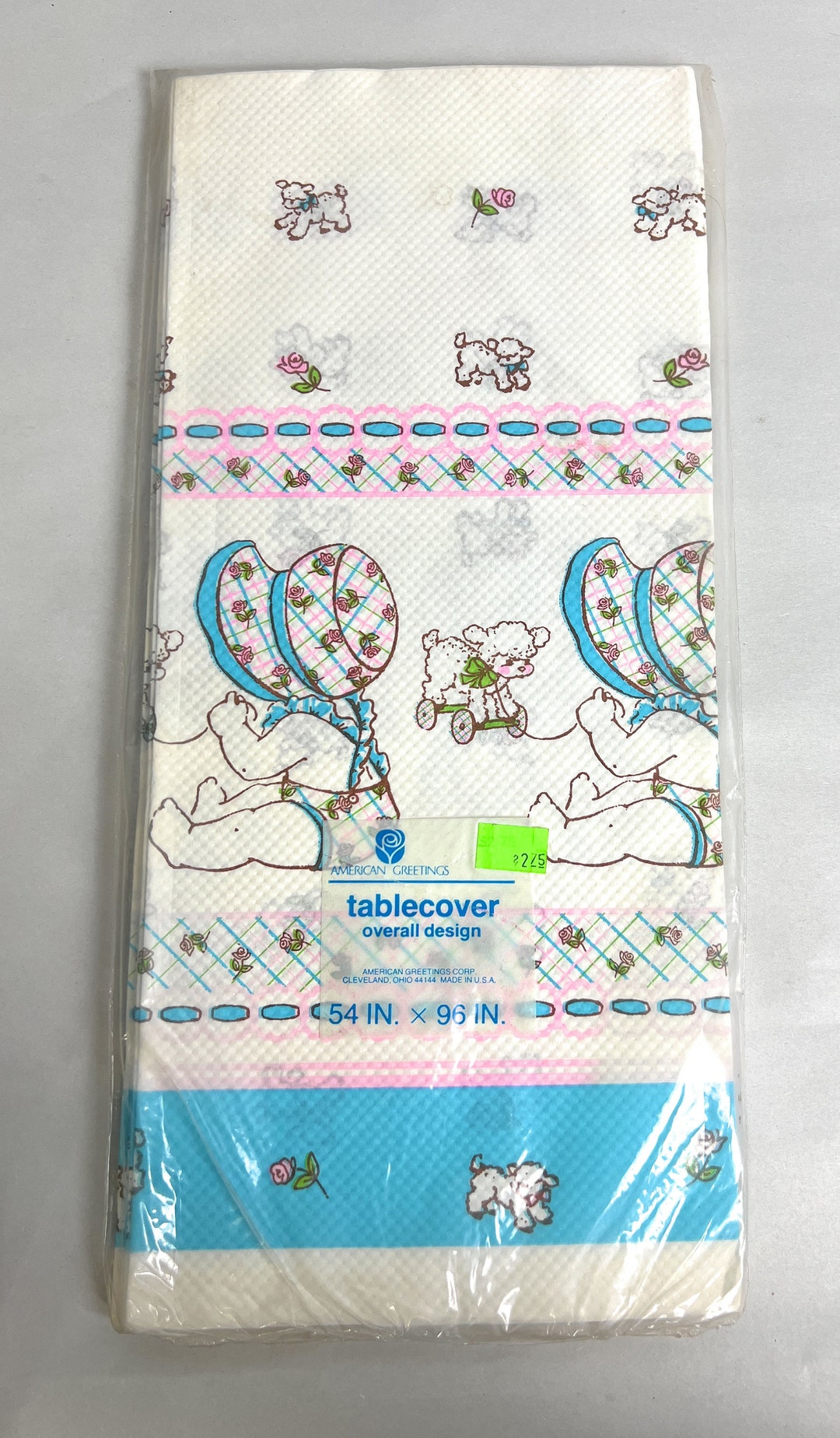 Vintage Baby Shower Table Cover / Tablecloth Pink and Blue Baby 54 X 96
