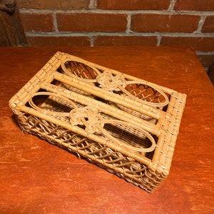 Vintage 1970’s Era Rattan / Wicker Tissue Box Holder