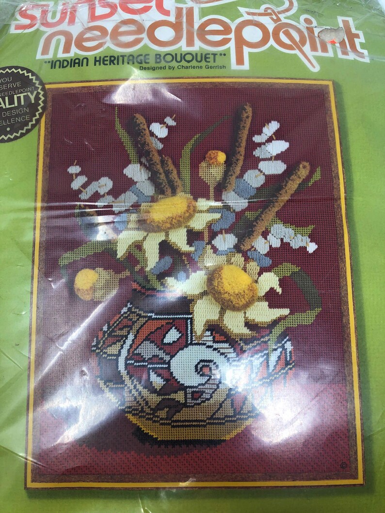 Sunset Needle Point Kit Indian Heritage Bouquet Fits Frame 14 x 18