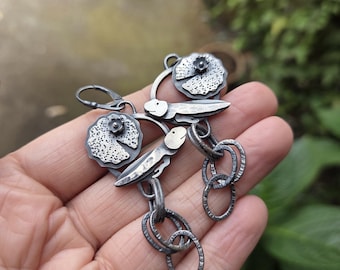 Sterling Silver Tadpole Polliwog Frog Amphibian Metamorphosis Life-Cycle Pond Wetlands Handmade Statement Artisan Dangle Earrings