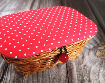 Festival Sewing box rattan knit basket with cloth art lid contiene accesorios de costura, regalo de bodas