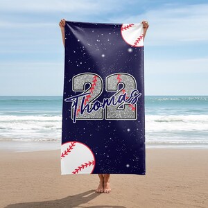 Personalized Baseball Beach Towel, Baseball Player or Coach Gifts, Baseball Team Gift, Custom Name Letter Towel For Baseball Player