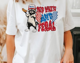 Grappig shirt van 4 juli, rood wit en wild shirt, Feral Raccoon Tee Shirt Feral Girl, Independence Day, Amerika shirt Tee, patriottische shirt