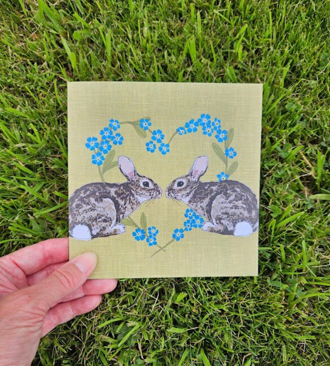 Heart Cards Rabbit Rabbits & Forget-me-not Heart Card – Anniversary, Valentine (recycled ...