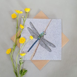Dragonfly card - by Lellibelle - Textile Art - Blank - Notelet - Thinking of You - Insects - Emperor dragonfly