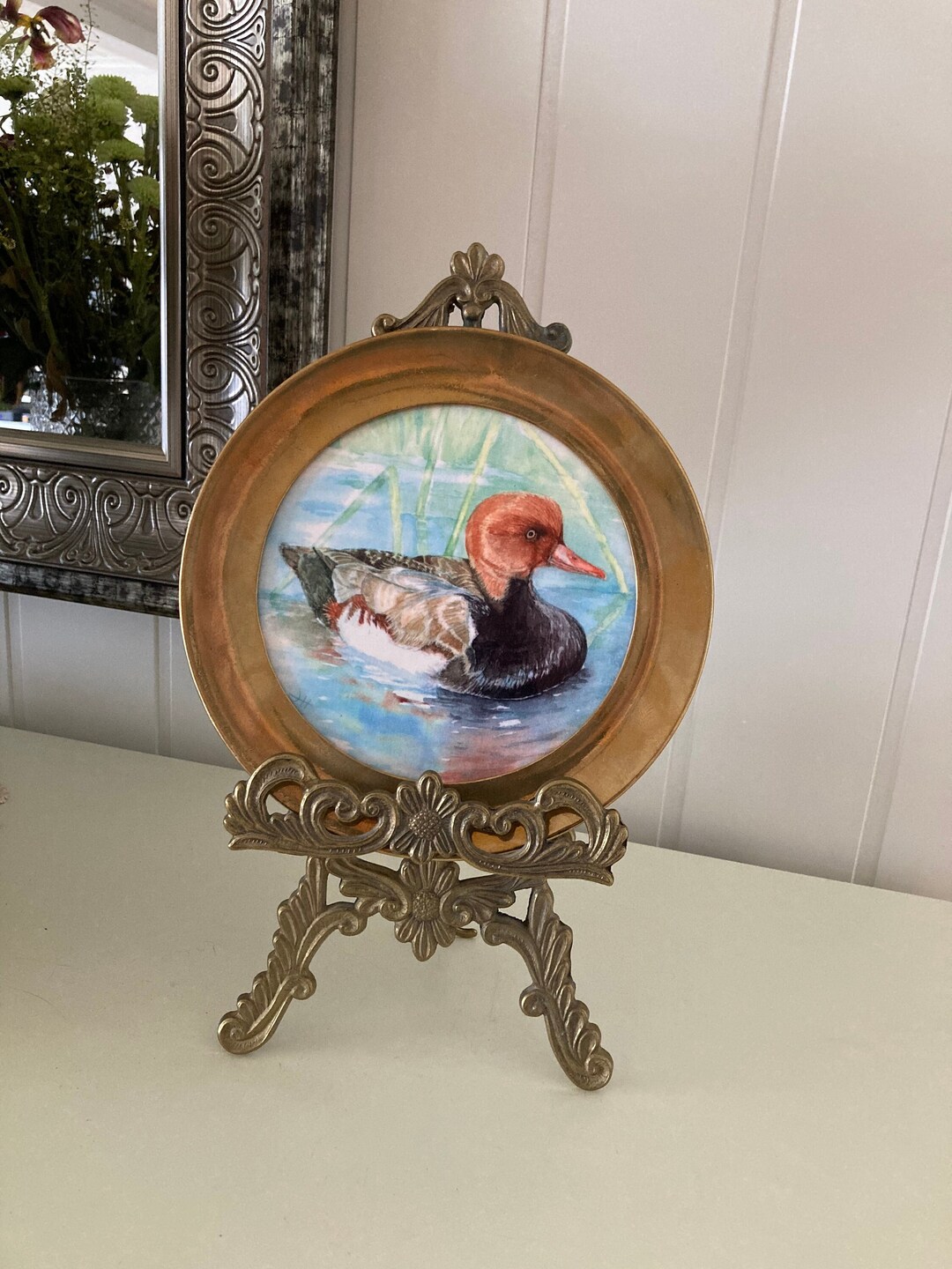 Vintage Wall Plate, Duck Wall Decor, Vintage Gold Wall Hanging , Tile