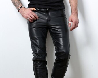 mens real leather pants