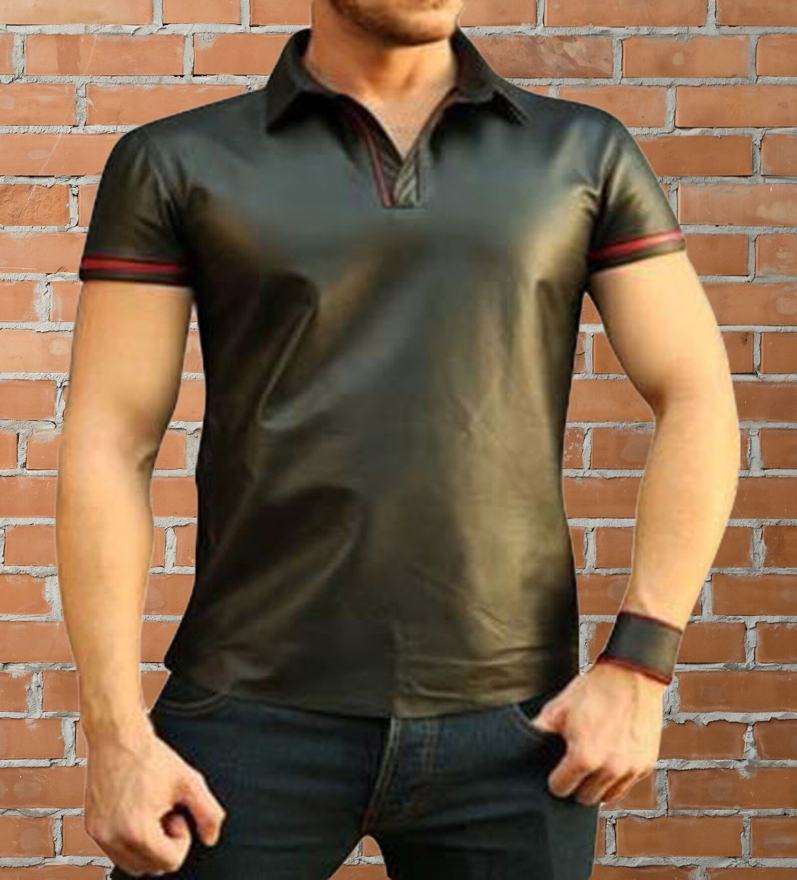 mens leather polo shirt