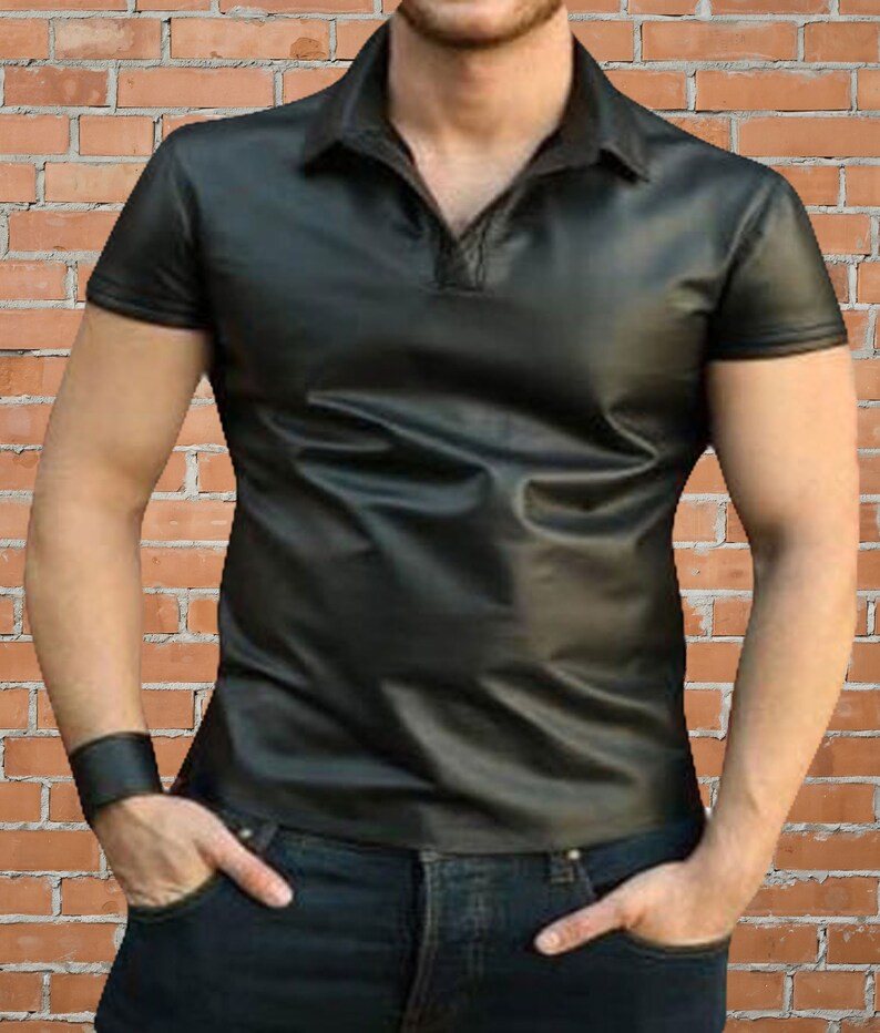 mens leather polo shirt