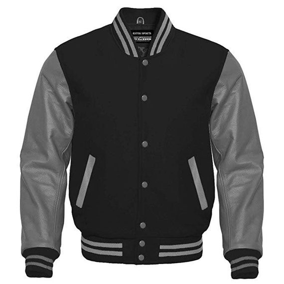 Letterman Baseball Bomber Varsity Jacket Wool Blend /& Real White Leather Sleeves