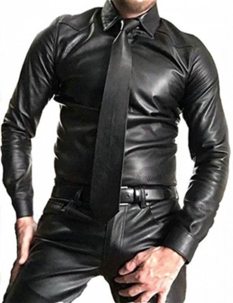 Men's Genuine Sheep Leather Shirt Black Leather Shirt Etsy
