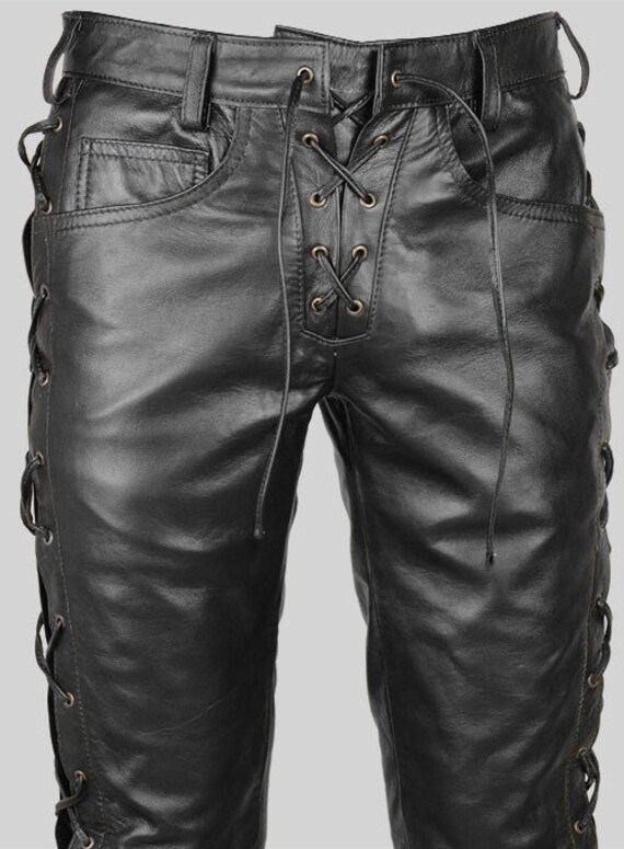 mens lace up leather pants