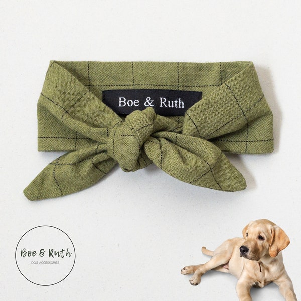 Dog Bandana, Green Check Necktie for Dogs, Cute Puppy Gift, Gift for Dog Mom, Dog Neckerchief