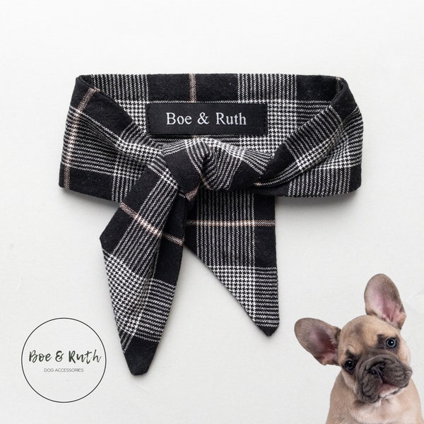 Dog Bandana Black Checkered - Tie on Dog Necktie - Cute Puppy Gift - Gift for Dog Mom